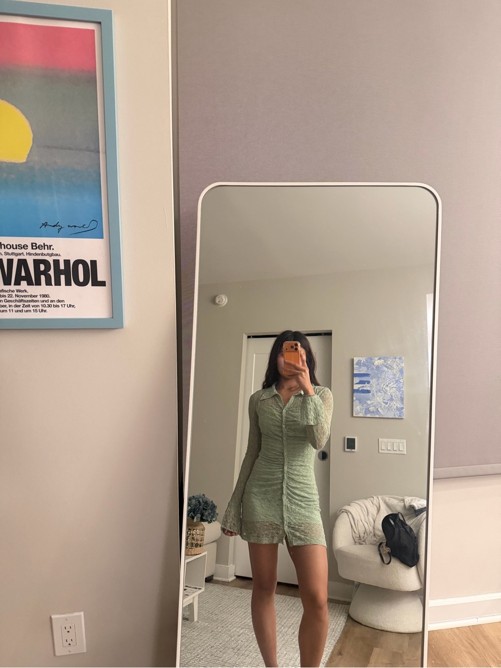 Dolls Kill Sage Green Lace Ruched Mini Dress